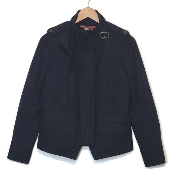 Comptoir Des Cotonniers France Wool Navy Blue Short Moto Military Jacket Size 8